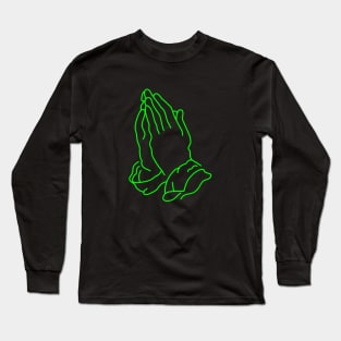 minimalistic line art praying hands in neon green (tattoo) Long Sleeve T-Shirt